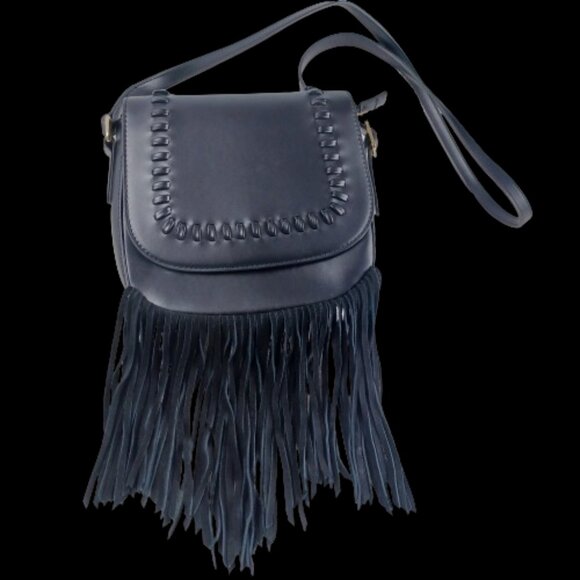 Fringe Black Saddle Cross Body Bag/Purse Western Motor Core Riding Handbag - Picture 1 of 9